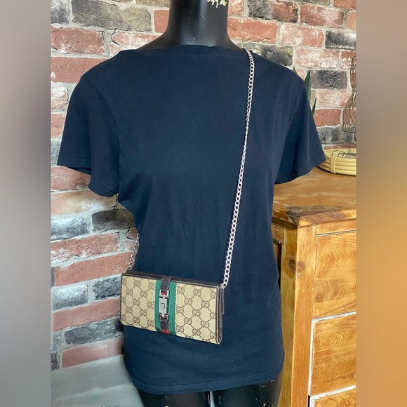 Gucci GG Monogram Sherry Line Canvas and Brown Leather Wallet - Picture 2 of 10